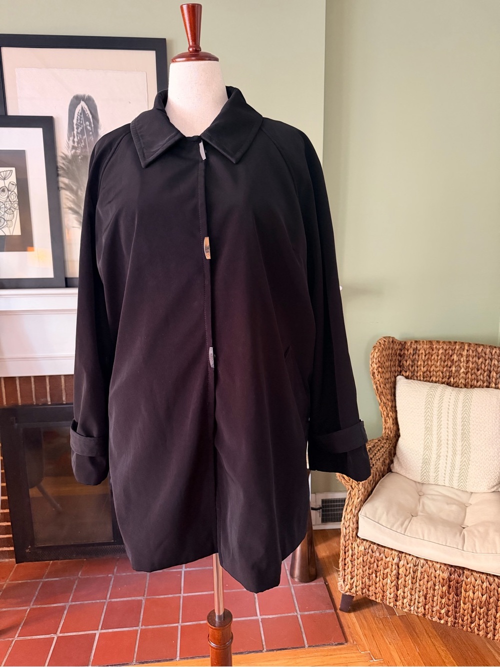 Vintage Jones New York Black Water-Resistant Car Coat Size 2X